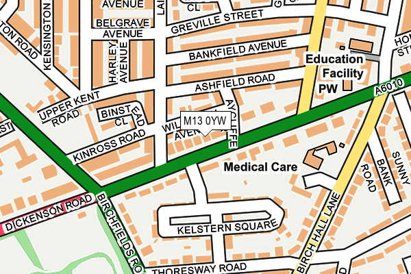 M13 0YW map - OS OpenMap – Local (Ordnance Survey)