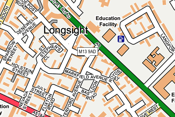 M13 9AD map - OS OpenMap – Local (Ordnance Survey)