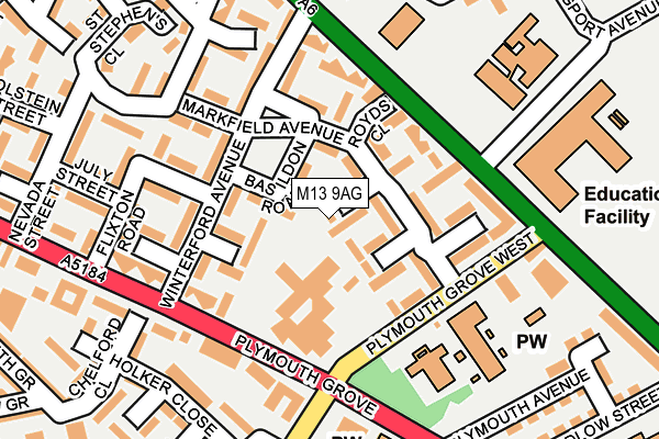 M13 9AG map - OS OpenMap – Local (Ordnance Survey)