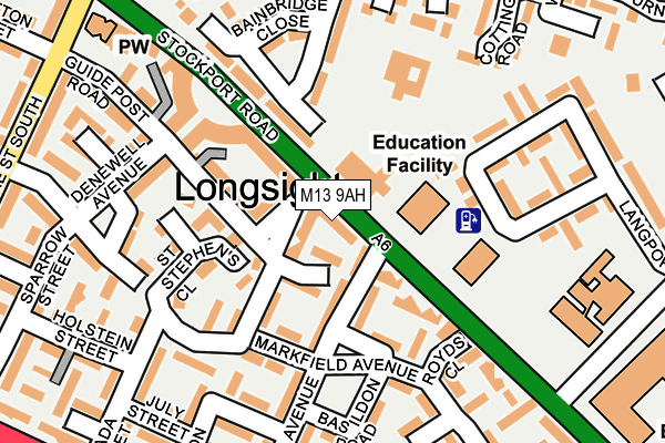 M13 9AH map - OS OpenMap – Local (Ordnance Survey)