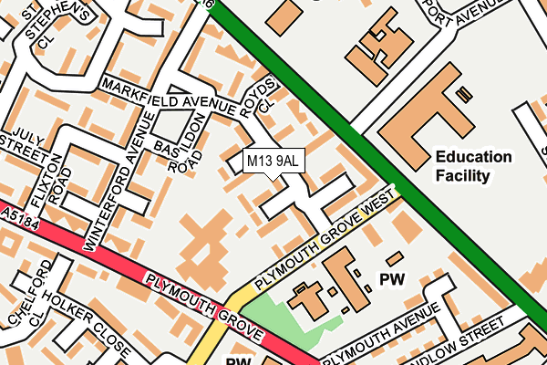 M13 9AL map - OS OpenMap – Local (Ordnance Survey)