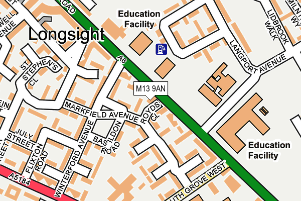 M13 9AN map - OS OpenMap – Local (Ordnance Survey)