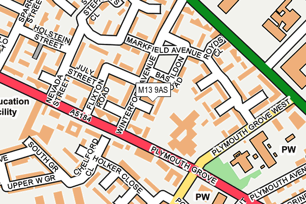 M13 9AS map - OS OpenMap – Local (Ordnance Survey)