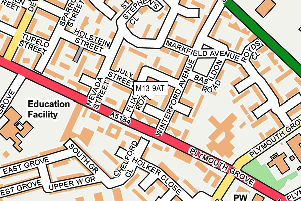 M13 9AT map - OS OpenMap – Local (Ordnance Survey)