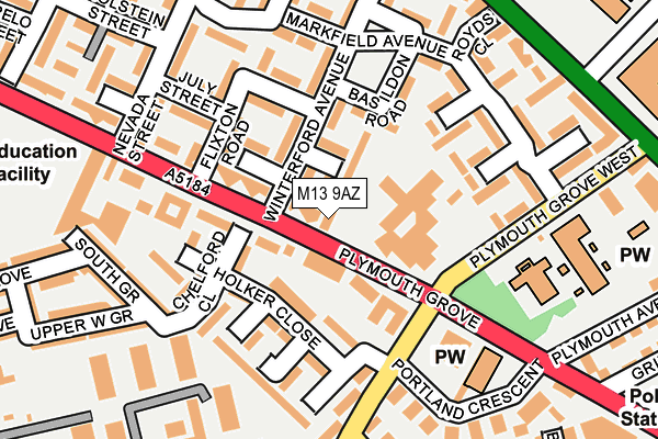 M13 9AZ map - OS OpenMap – Local (Ordnance Survey)