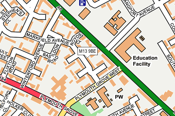 M13 9BE map - OS OpenMap – Local (Ordnance Survey)