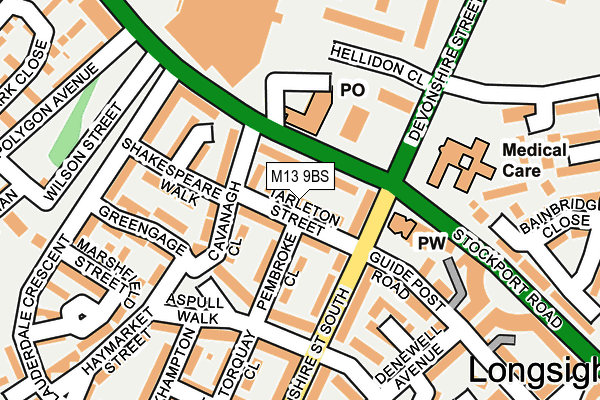 M13 9BS map - OS OpenMap – Local (Ordnance Survey)