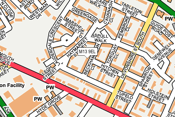 M13 9EL map - OS OpenMap – Local (Ordnance Survey)