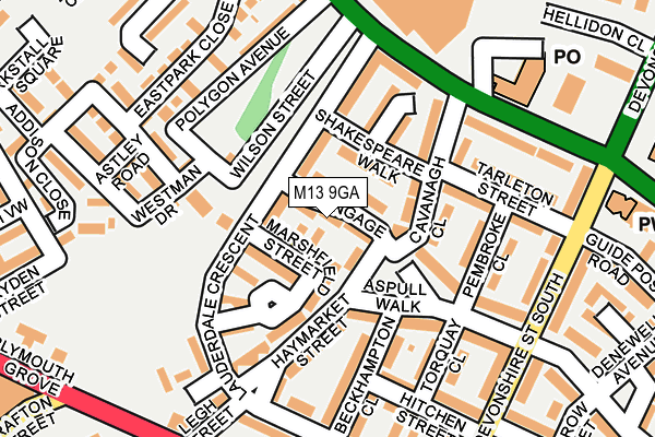 M13 9GA map - OS OpenMap – Local (Ordnance Survey)