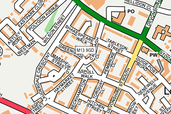 M13 9GD map - OS OpenMap – Local (Ordnance Survey)