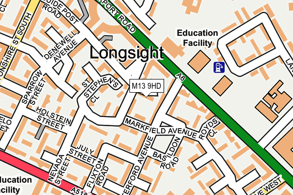 M13 9HD map - OS OpenMap – Local (Ordnance Survey)