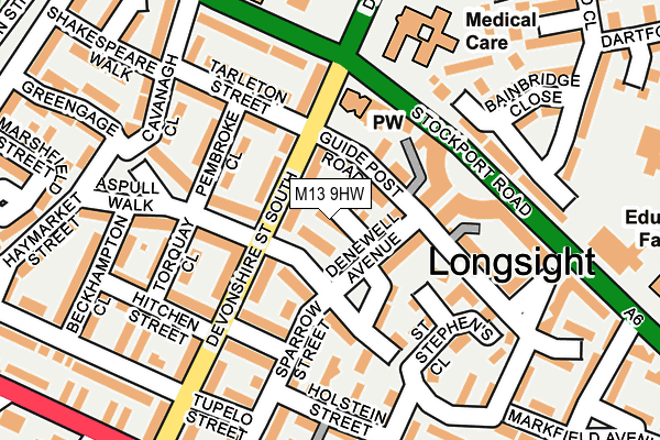 M13 9HW map - OS OpenMap – Local (Ordnance Survey)