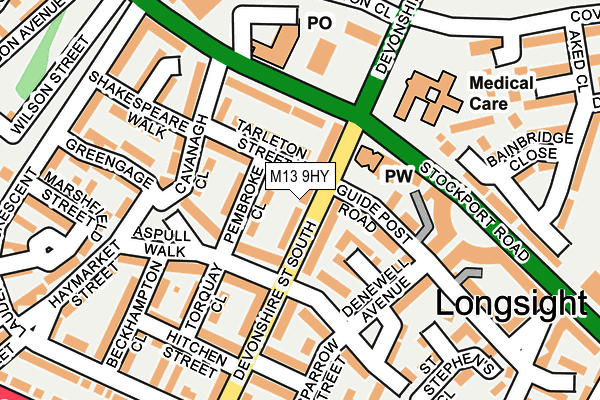 M13 9HY map - OS OpenMap – Local (Ordnance Survey)