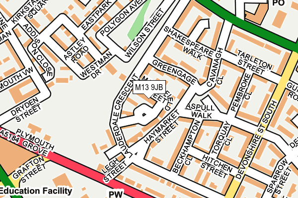 M13 9JB map - OS OpenMap – Local (Ordnance Survey)