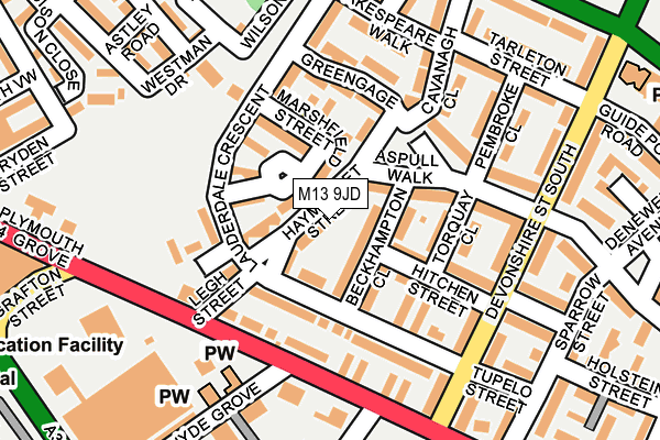 M13 9JD map - OS OpenMap – Local (Ordnance Survey)