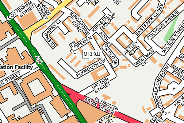 M13 9JJ map - OS OpenMap – Local (Ordnance Survey)