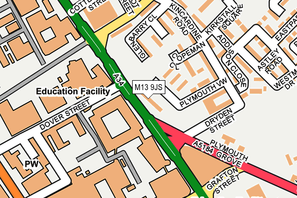 M13 9JS map - OS OpenMap – Local (Ordnance Survey)