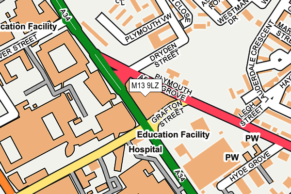 M13 9LZ map - OS OpenMap – Local (Ordnance Survey)