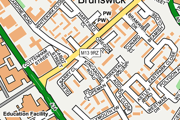 M13 9RZ map - OS OpenMap – Local (Ordnance Survey)