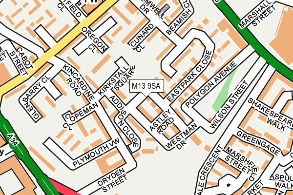M13 9SA map - OS OpenMap – Local (Ordnance Survey)