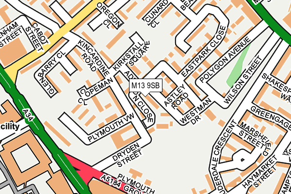 M13 9SB map - OS OpenMap – Local (Ordnance Survey)