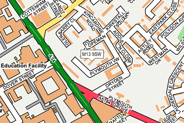 M13 9SW map - OS OpenMap – Local (Ordnance Survey)