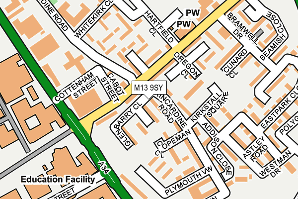 M13 9SY map - OS OpenMap – Local (Ordnance Survey)