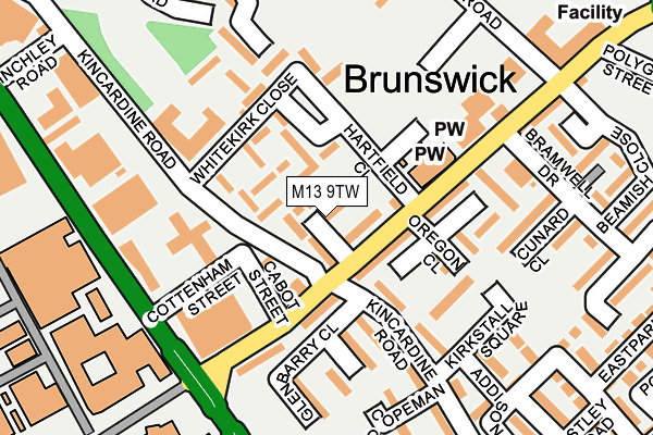 M13 9TW map - OS OpenMap – Local (Ordnance Survey)