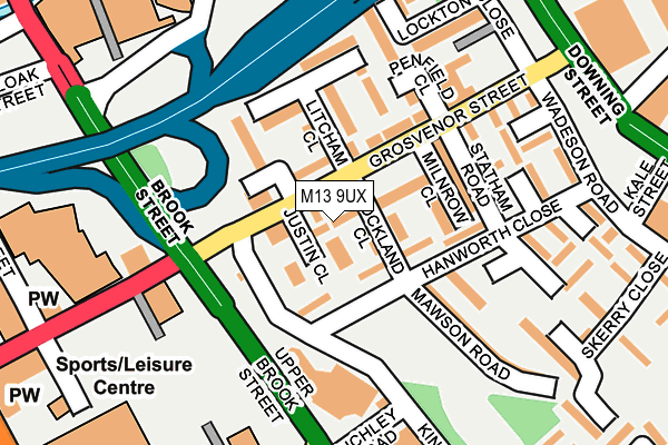 M13 9UX map - OS OpenMap – Local (Ordnance Survey)