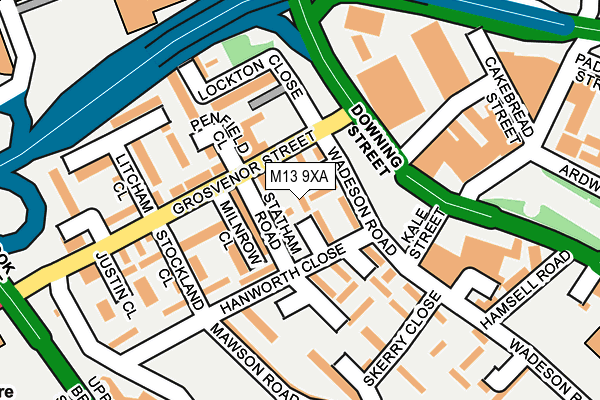 M13 9XA map - OS OpenMap – Local (Ordnance Survey)