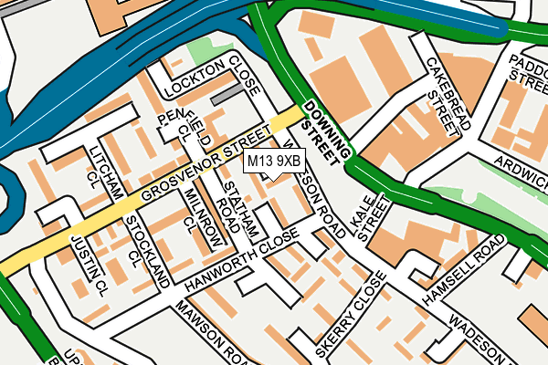M13 9XB map - OS OpenMap – Local (Ordnance Survey)