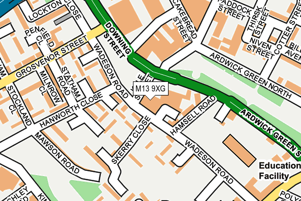 M13 9XG map - OS OpenMap – Local (Ordnance Survey)