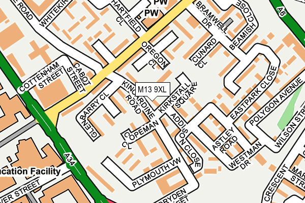 M13 9XL map - OS OpenMap – Local (Ordnance Survey)