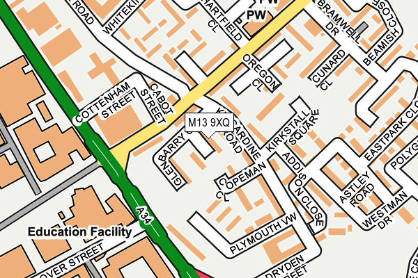 M13 9XQ map - OS OpenMap – Local (Ordnance Survey)