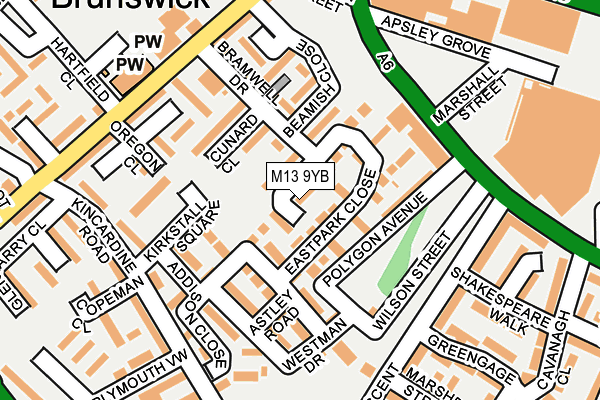 M13 9YB map - OS OpenMap – Local (Ordnance Survey)