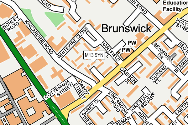 M13 9YN map - OS OpenMap – Local (Ordnance Survey)