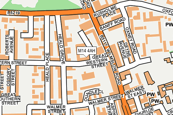 M14 4AH map - OS OpenMap – Local (Ordnance Survey)