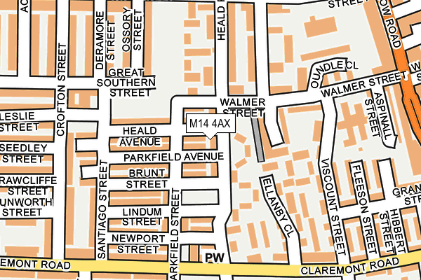 M14 4AX map - OS OpenMap – Local (Ordnance Survey)