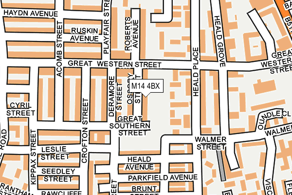 M14 4BX map - OS OpenMap – Local (Ordnance Survey)
