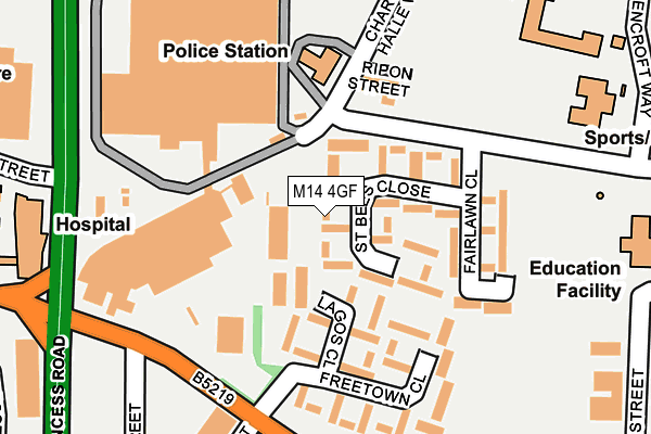 M14 4GF map - OS OpenMap – Local (Ordnance Survey)