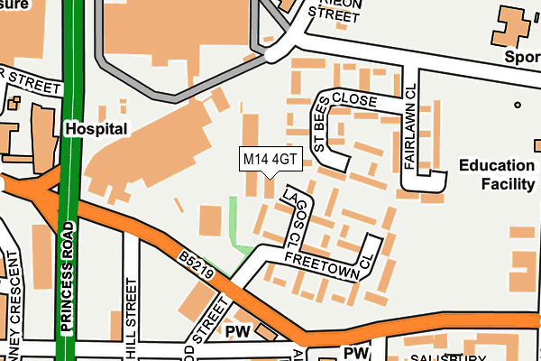 M14 4GT map - OS OpenMap – Local (Ordnance Survey)