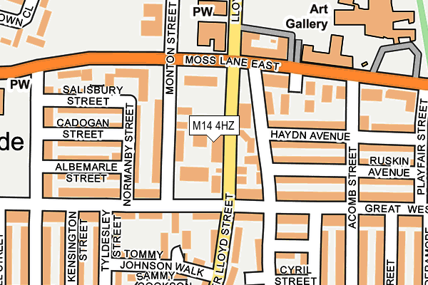 M14 4HZ map - OS OpenMap – Local (Ordnance Survey)