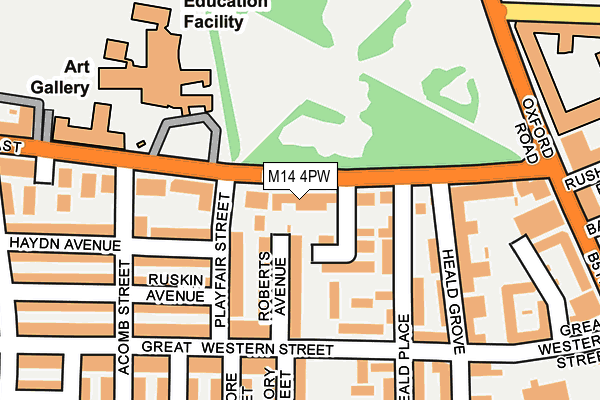 M14 4PW map - OS OpenMap – Local (Ordnance Survey)