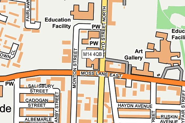 M14 4QB map - OS OpenMap – Local (Ordnance Survey)