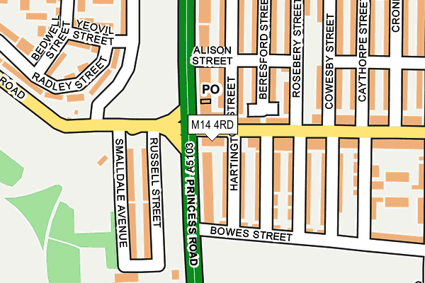 M14 4RD map - OS OpenMap – Local (Ordnance Survey)