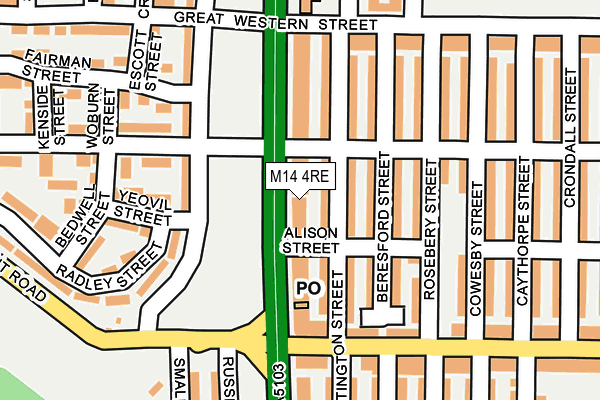 M14 4RE map - OS OpenMap – Local (Ordnance Survey)