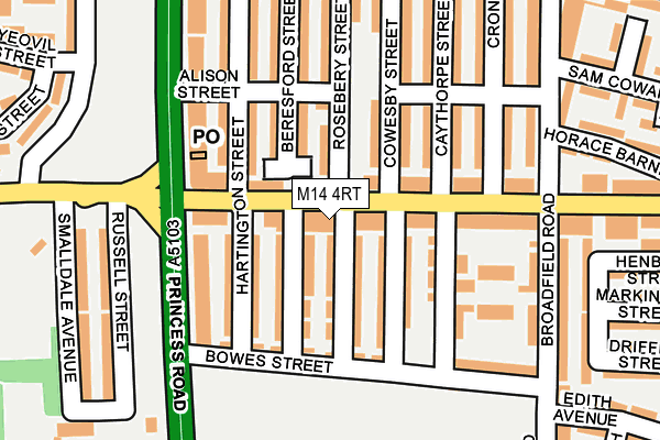 M14 4RT map - OS OpenMap – Local (Ordnance Survey)