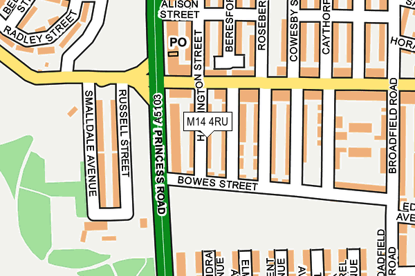 M14 4RU map - OS OpenMap – Local (Ordnance Survey)