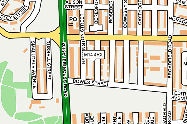 M14 4RX map - OS OpenMap – Local (Ordnance Survey)