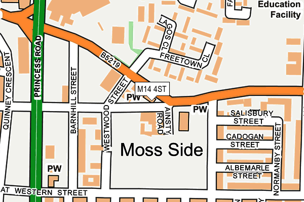 M14 4ST map - OS OpenMap – Local (Ordnance Survey)